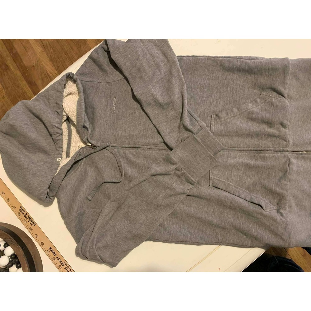 Volcom Sherpa Lined Full Zip Hoodie Gray Mens Size M
